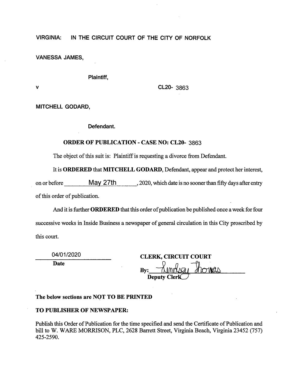 CL20-3863 Order of Publication