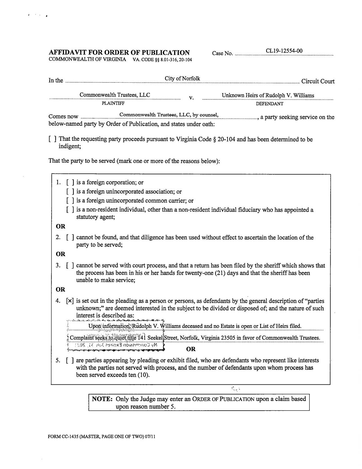 CL19-12554 Order of Publication