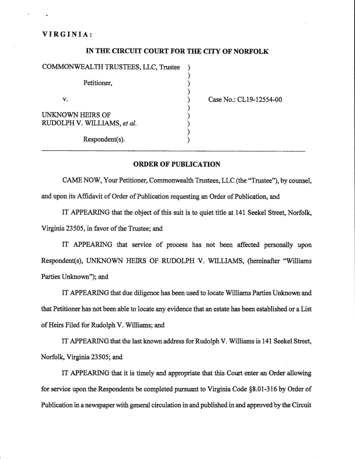 CL19-12554 Order of Publication