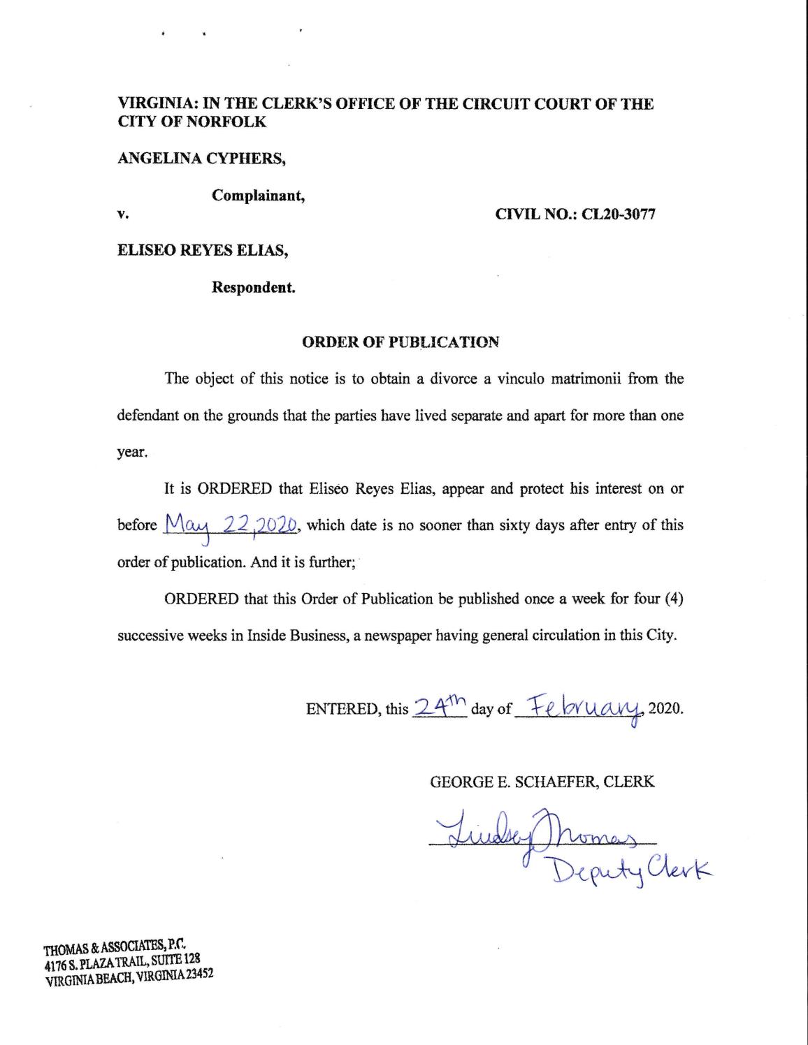 CL20-3077 Order of Publication