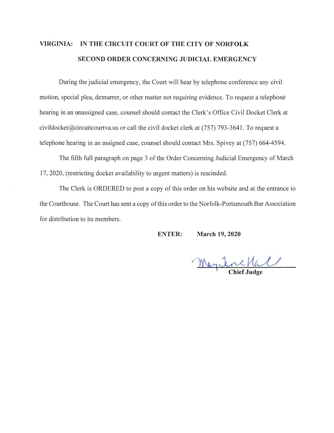 Order amending Emergency