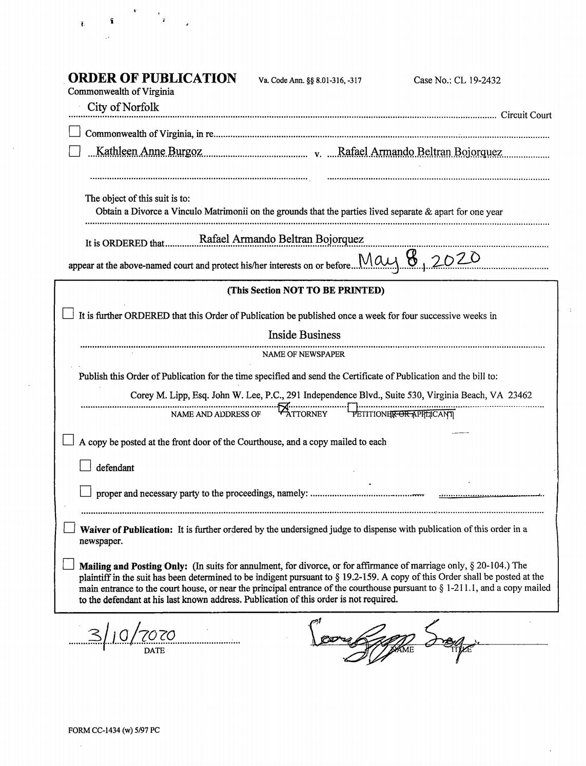 CL19-2432 Order of Publication