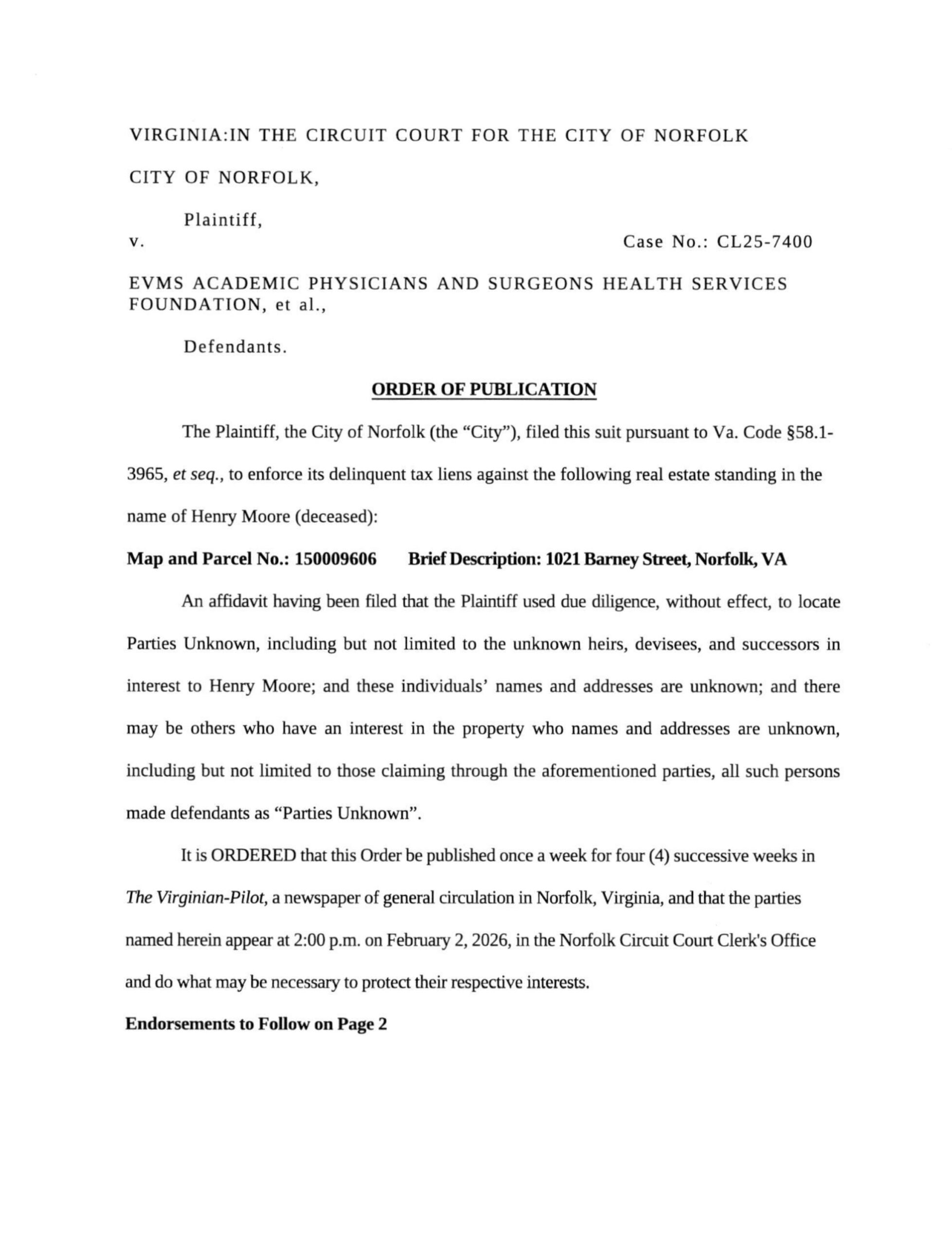 CL25-7400 Order of Publication