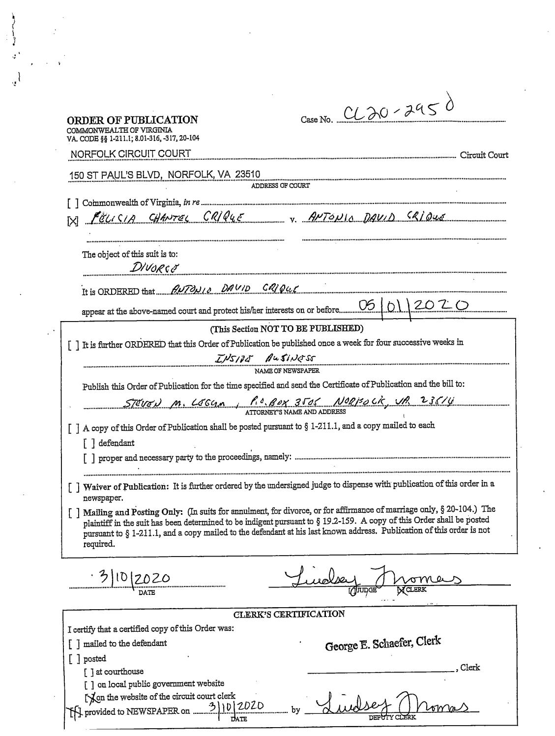 CL20-2950 Order of Publication