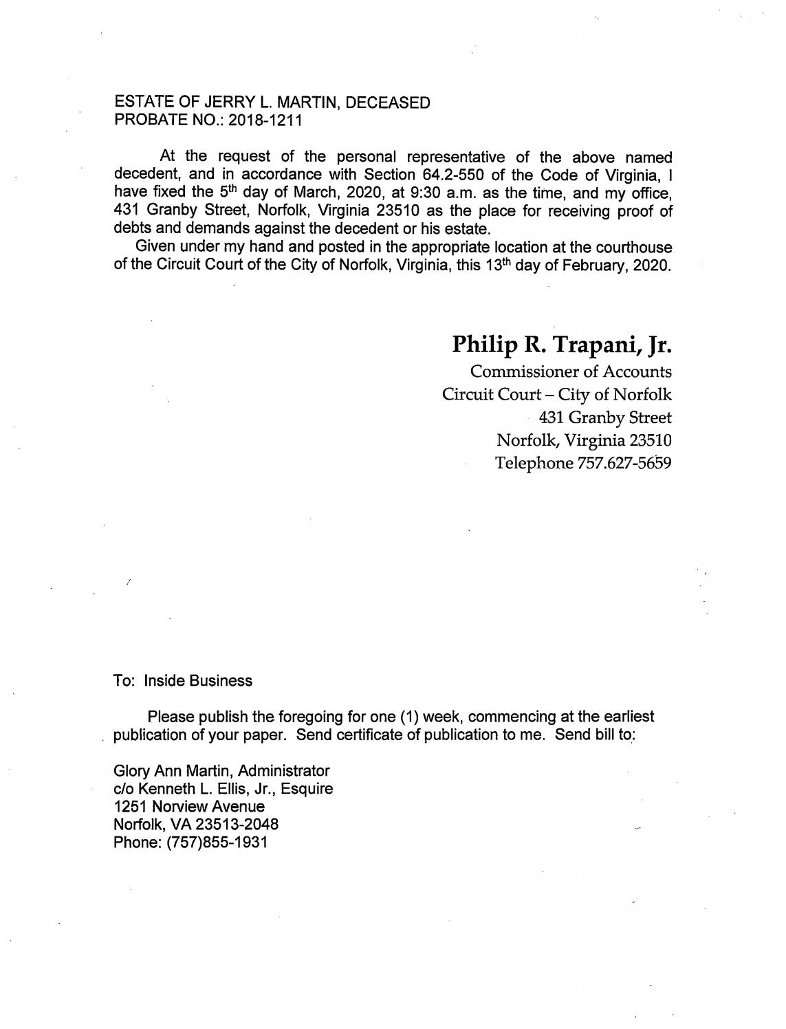 Estate of Jerry L Martin, probate 2018-1211