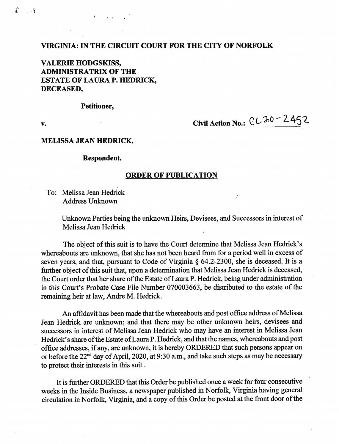 CL20-2452 Order of Publication