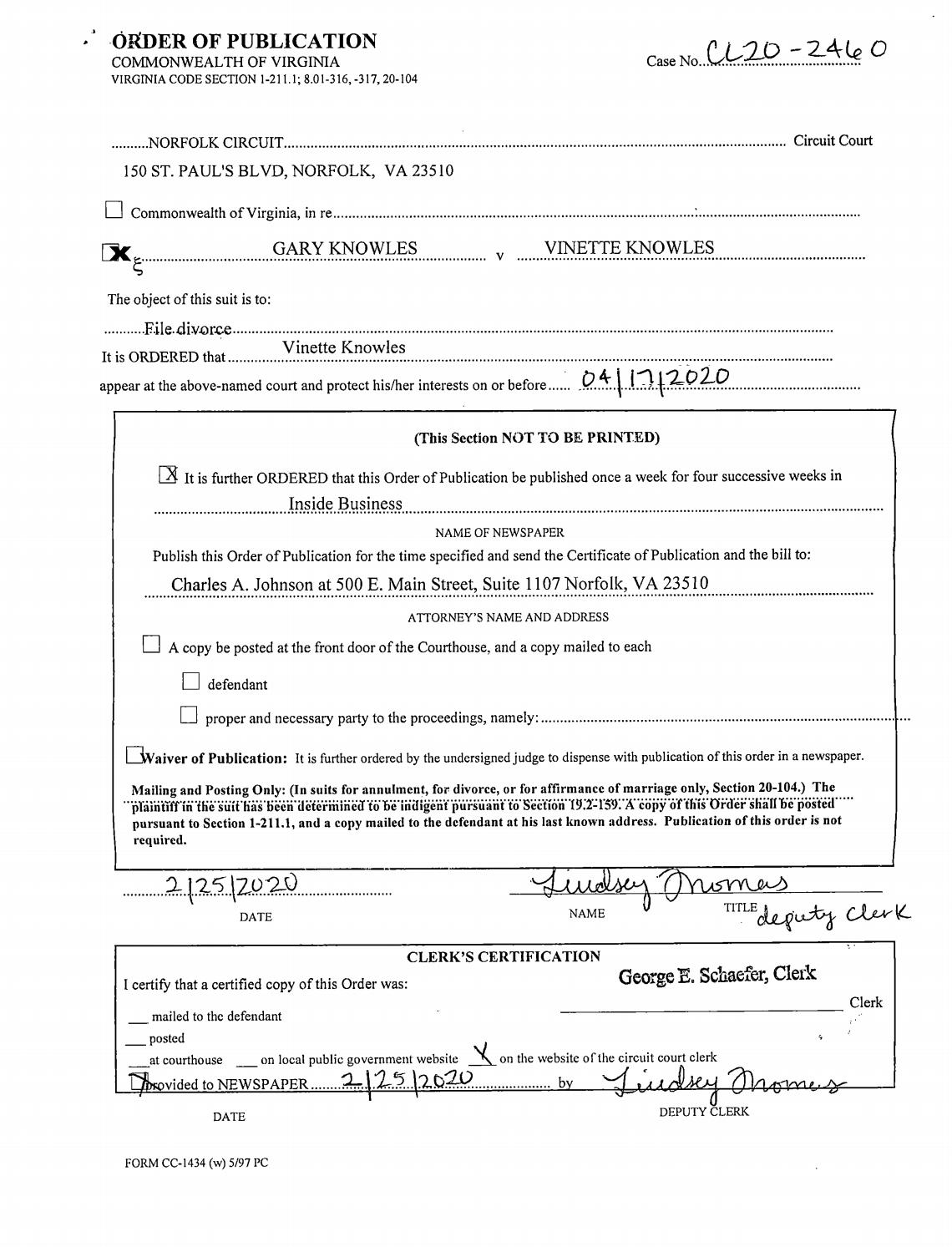 CL20-2460 Order of Publication