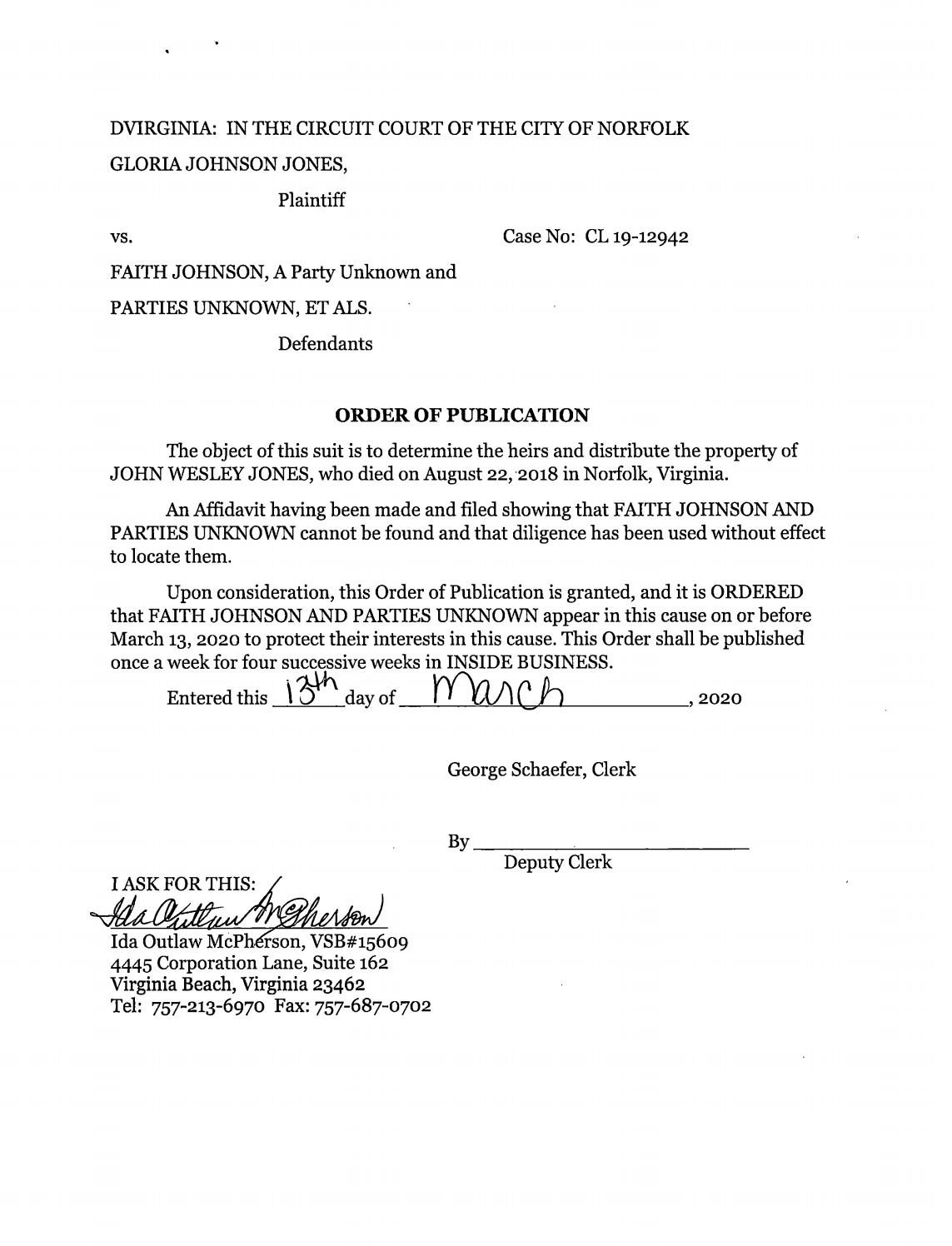 CL19-12942 ORDER OF PUBLICATION