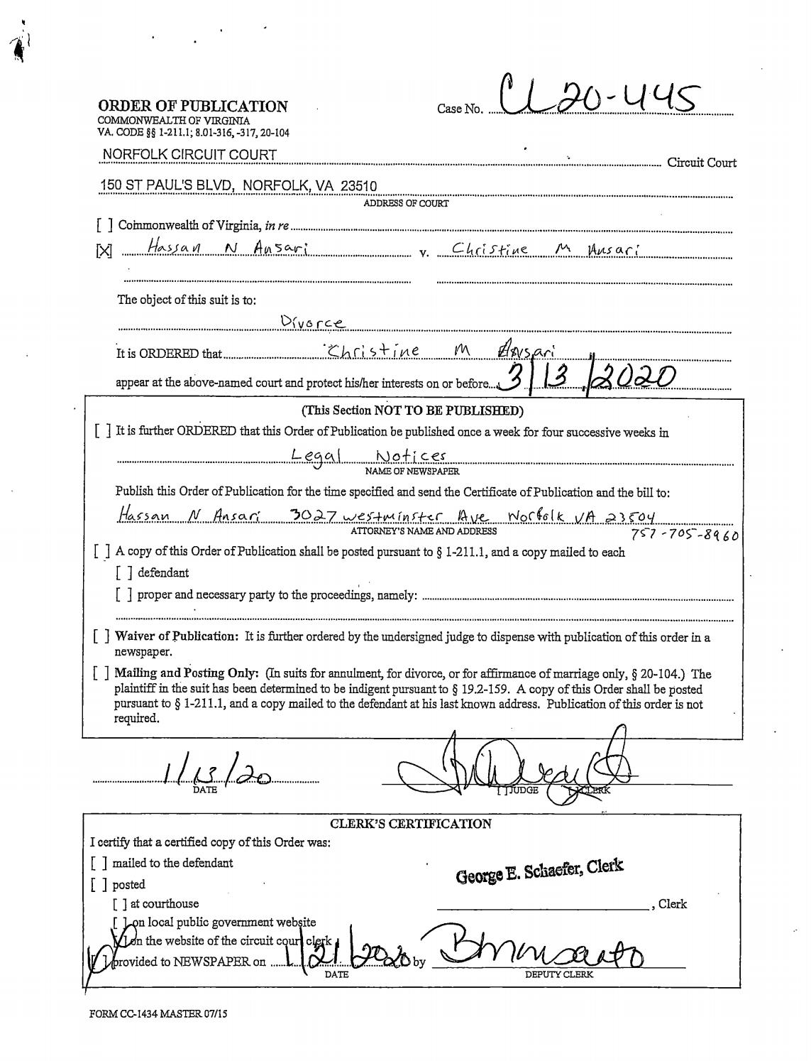 CL20-445 ORDER OF PUBLICATION