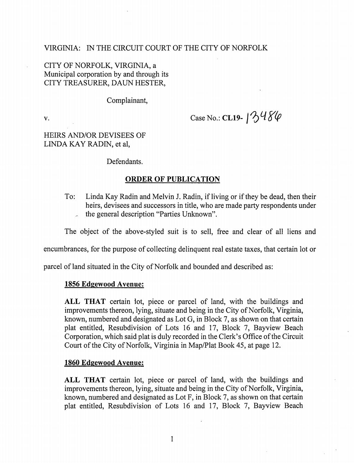 CL19-13486 ORDER OF PUBLICATION