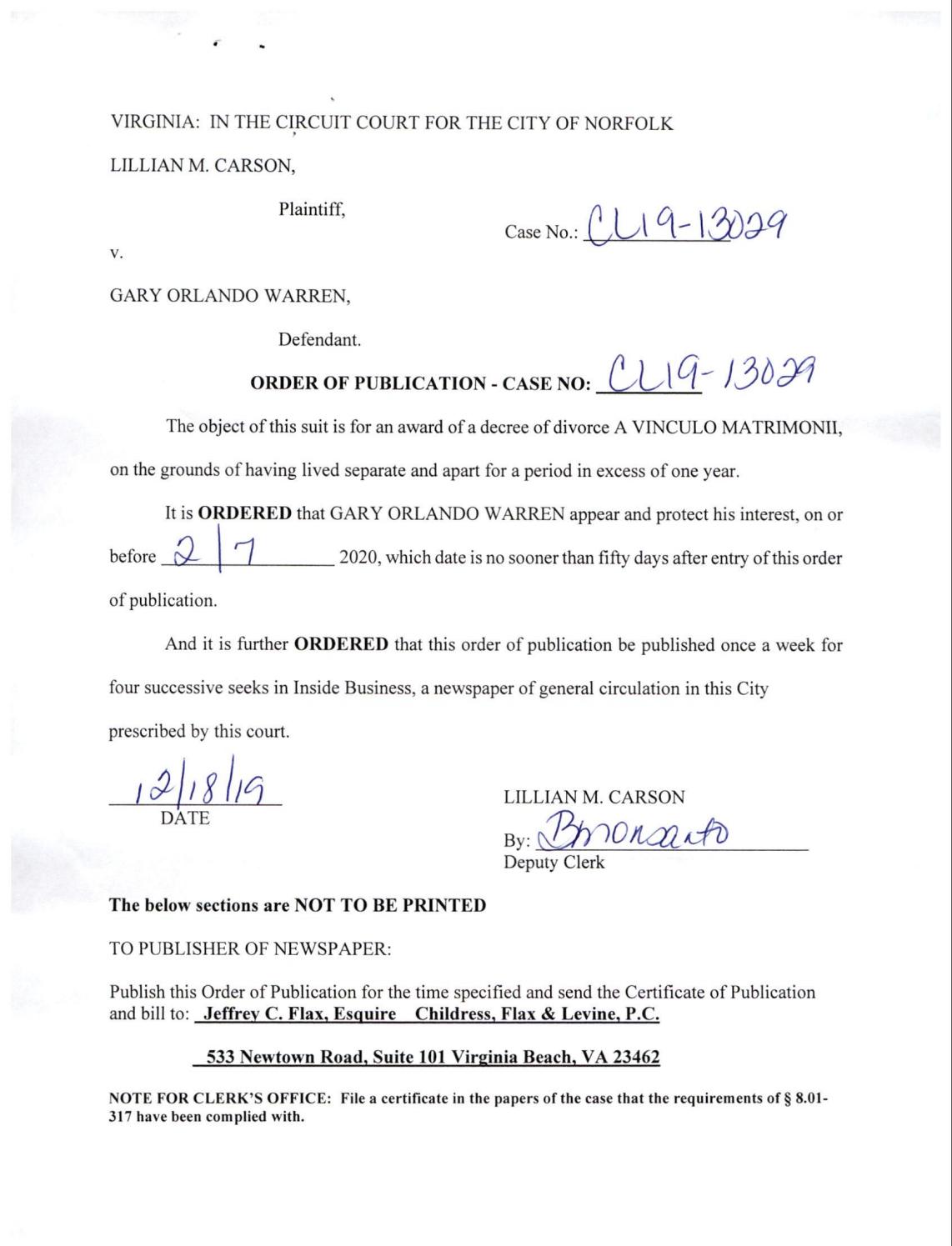 CL19-13029 ORDER OF PUBLICATION