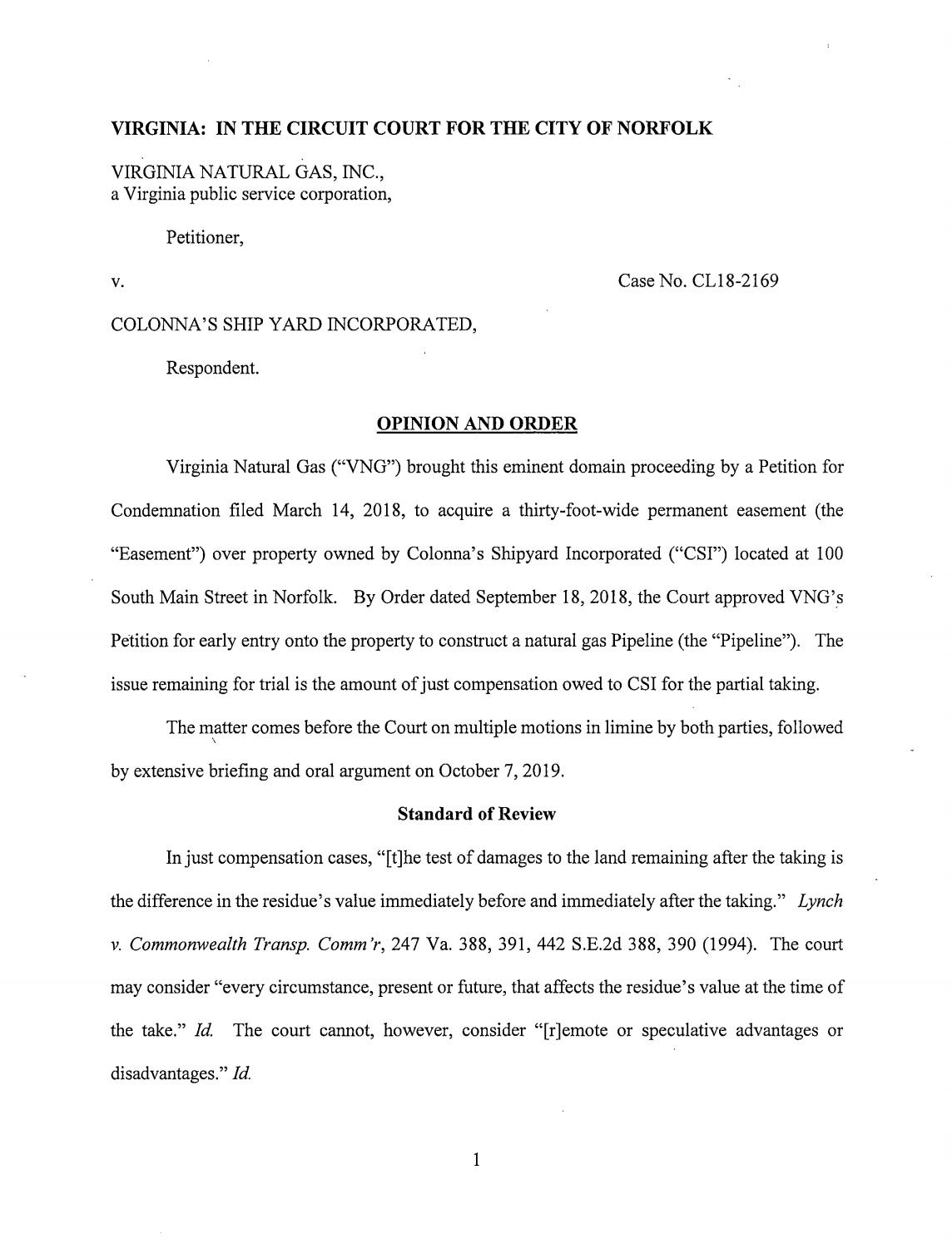 Virginia Natural Gas v. Colonna’s Shipyard