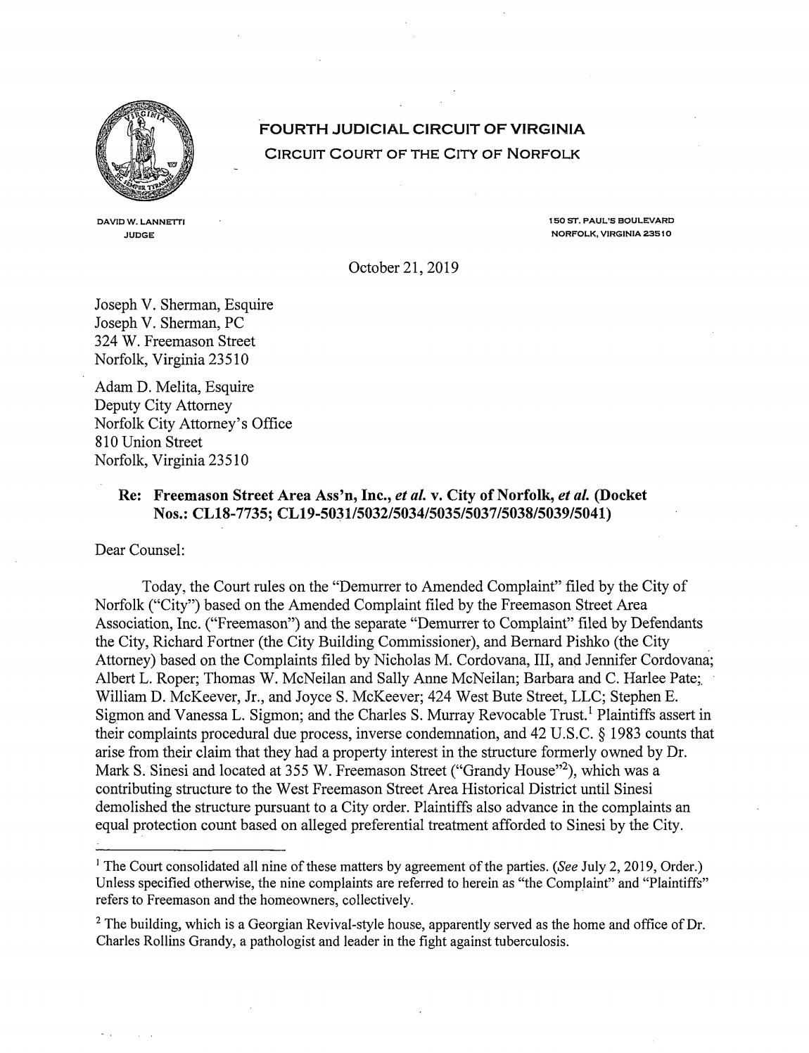 Freemason Street Area Association, Inc., et al. v. City of Norfolk, et al.