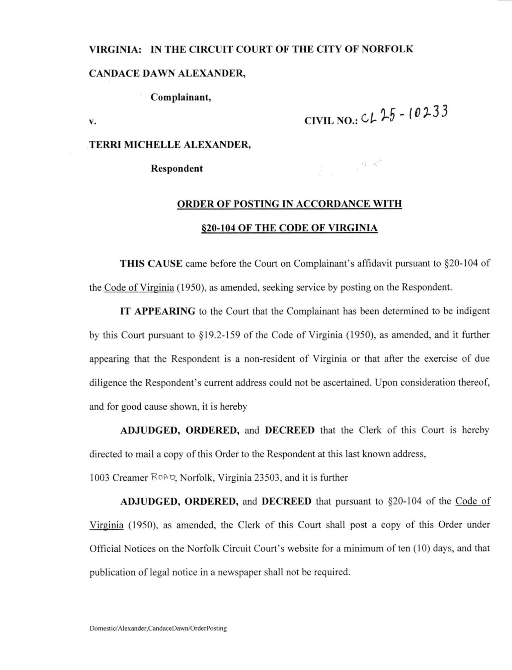 CL25-10233 Order of Posting