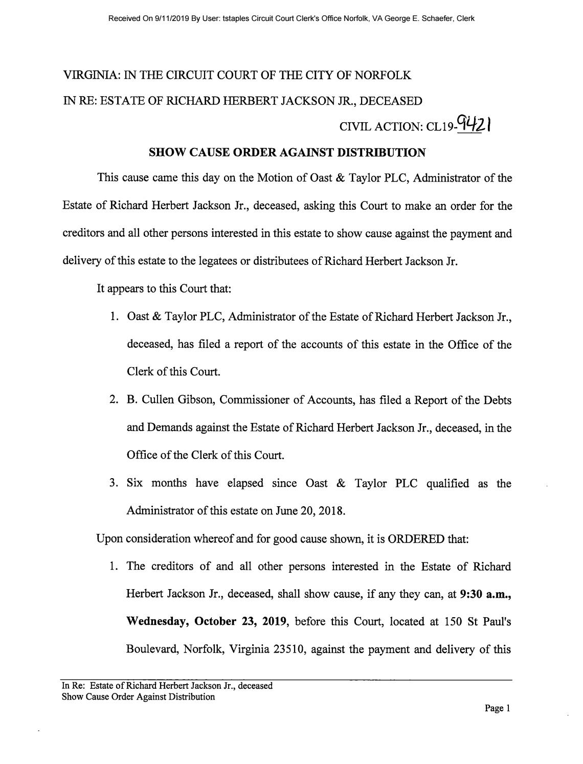 CL 19-9421 Order of Publication