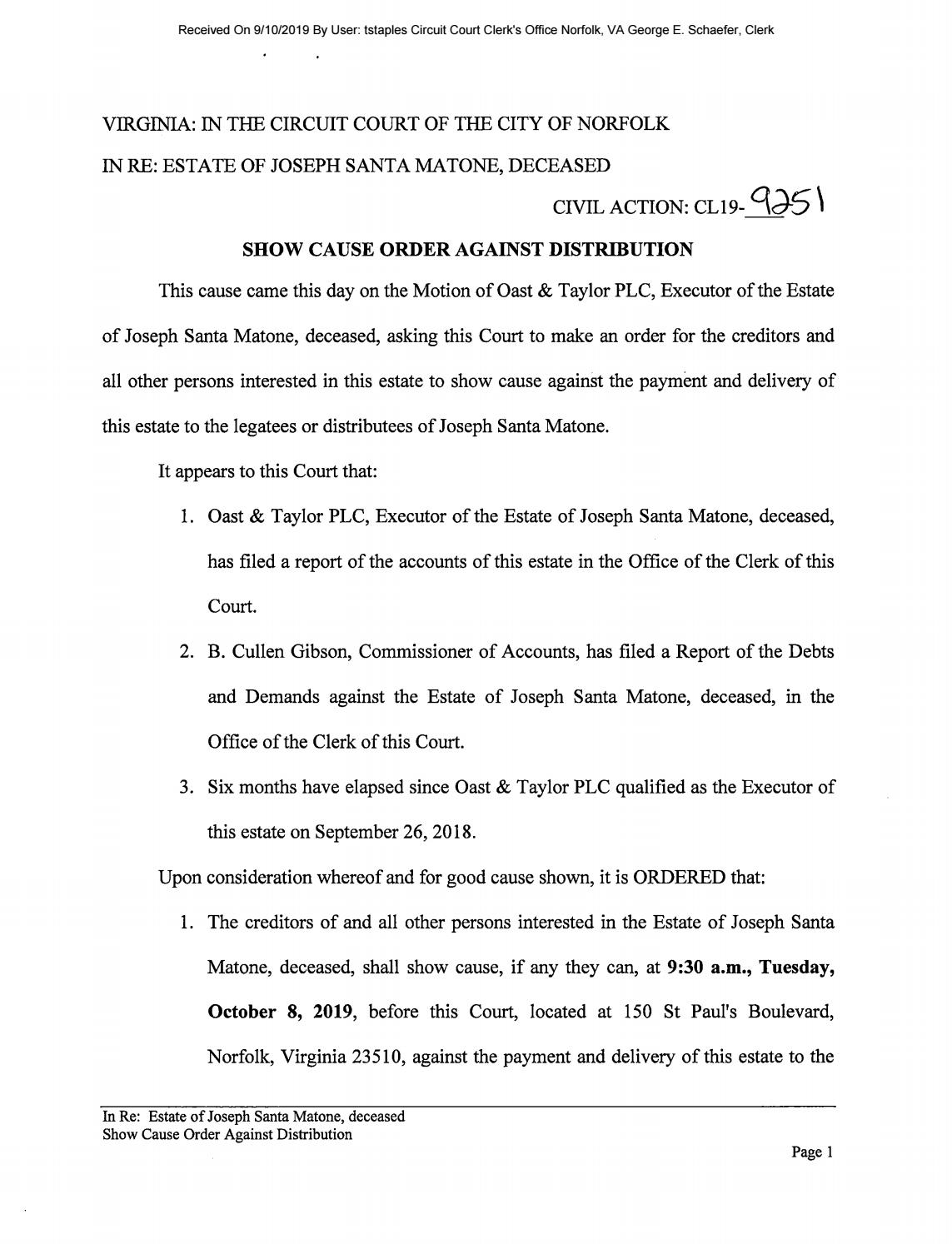 CL 19-9251 Order of Publication