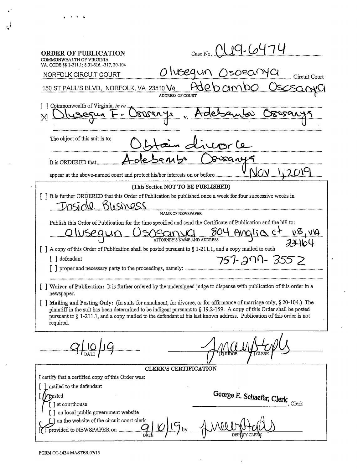 CL 19-6474  Order of Publication