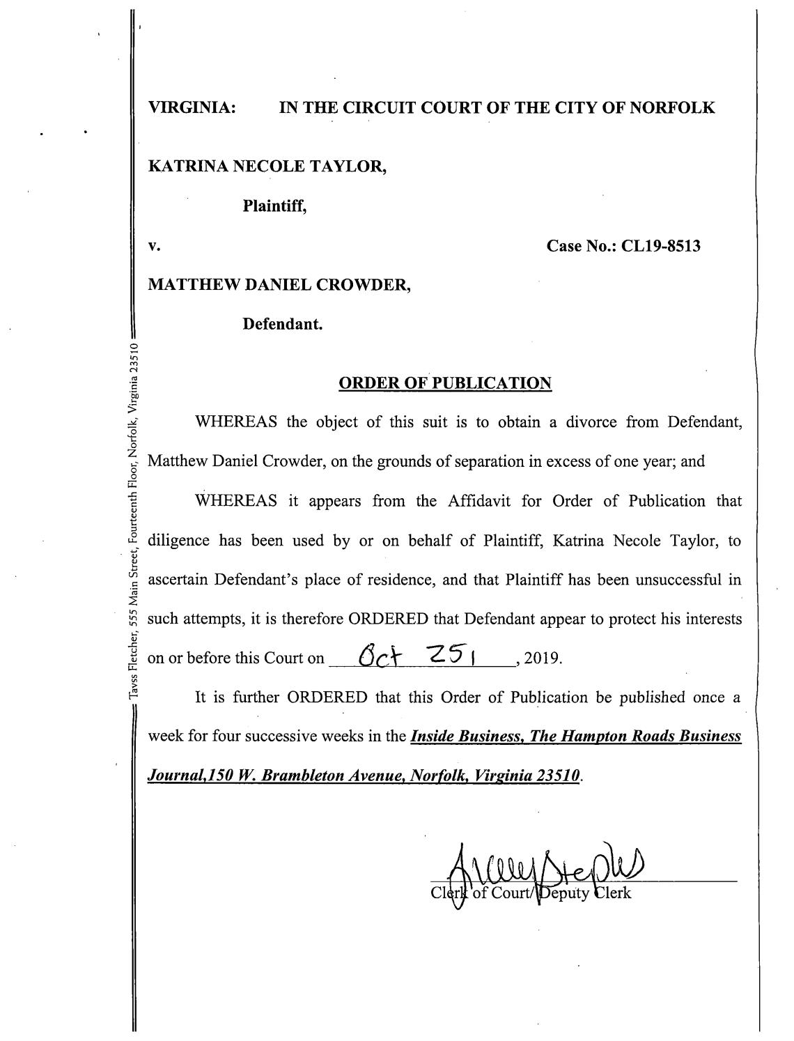 CL 19-8513 Order of Publication