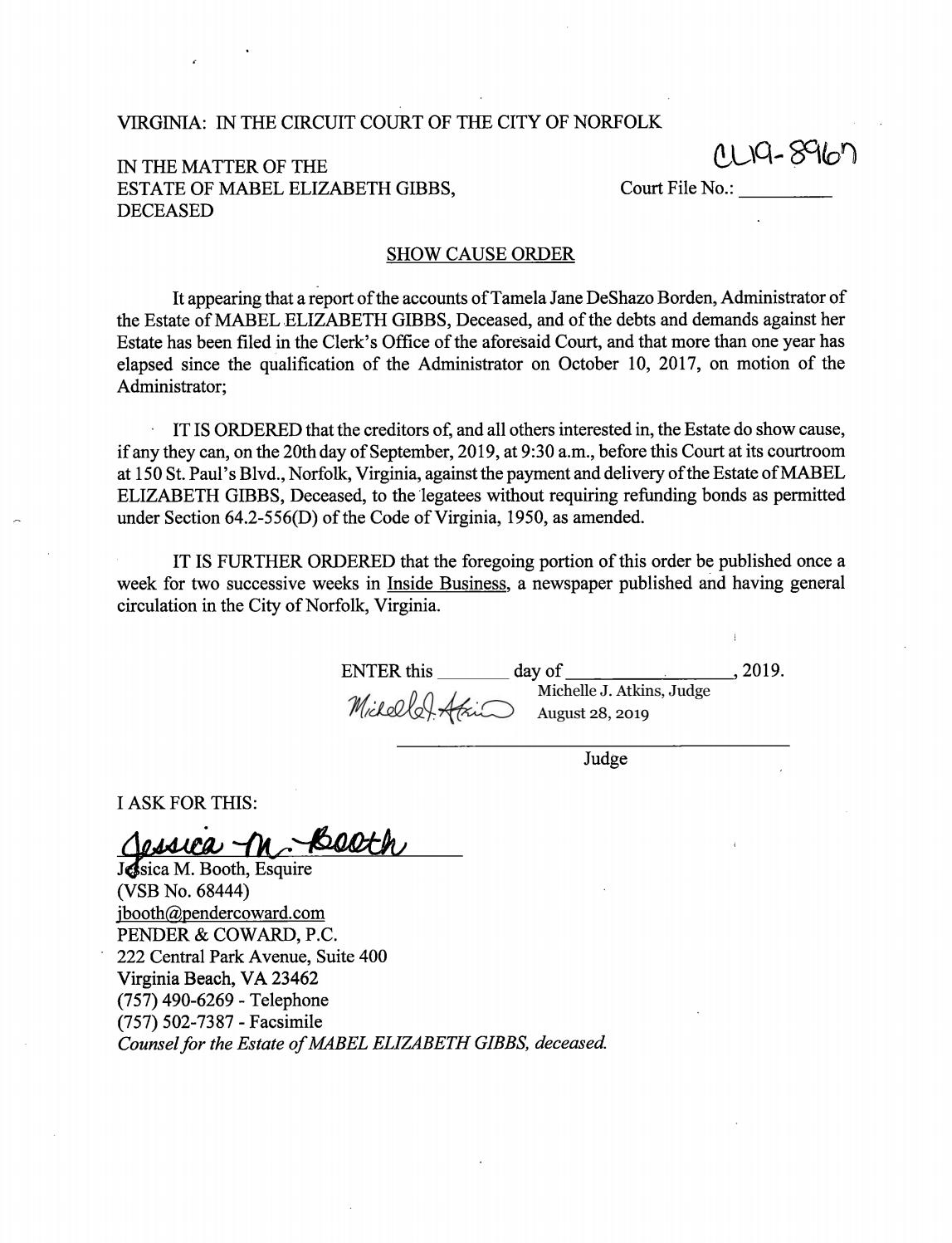 CL 19-8967 Show Cause Order of Publicaiton