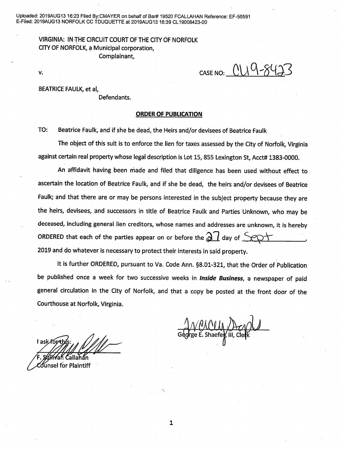 CL 19-8423 Order of Publication