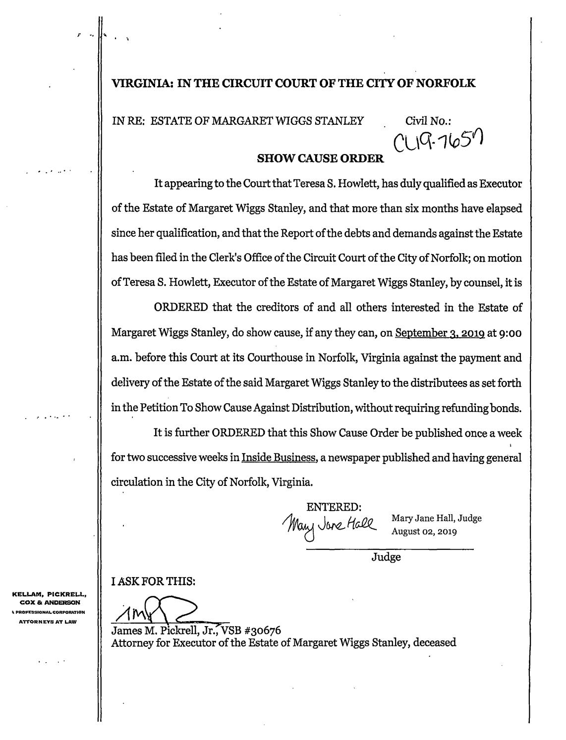 CL 19-7657 Order of Publication