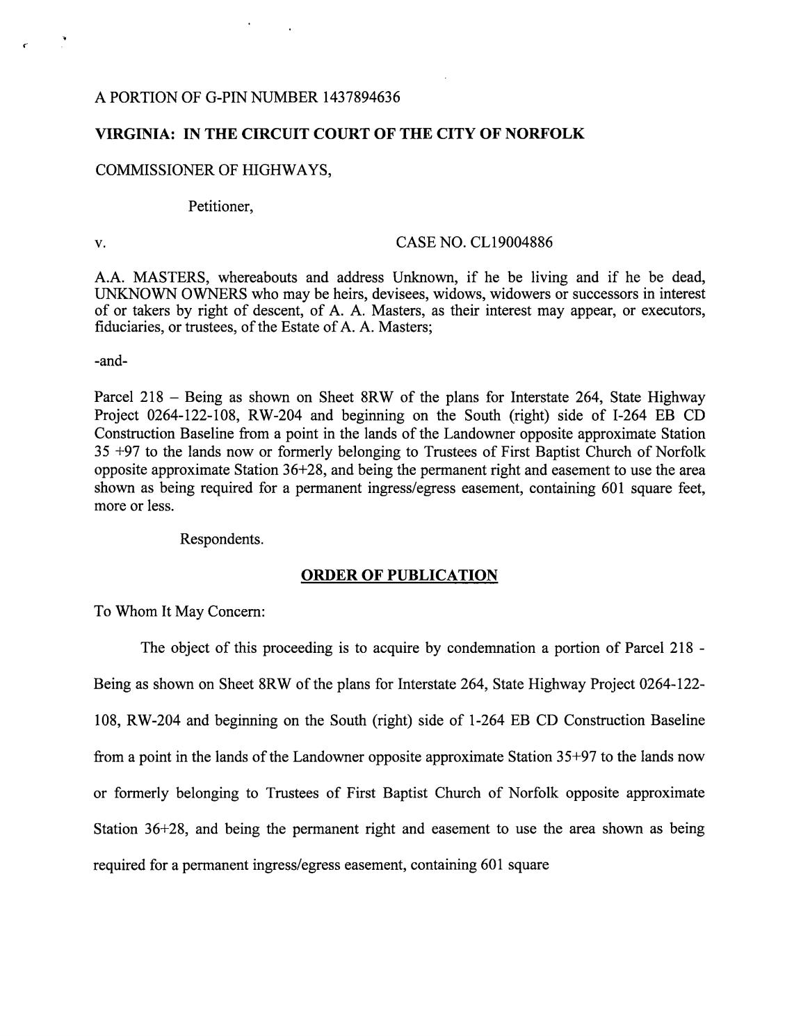 CL 19-4886 Order of Publication