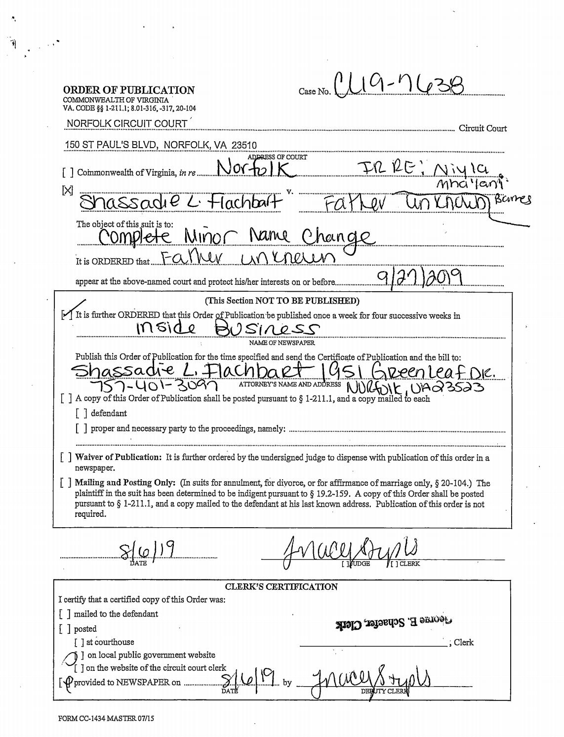 CL 19-7638 Order of Publication