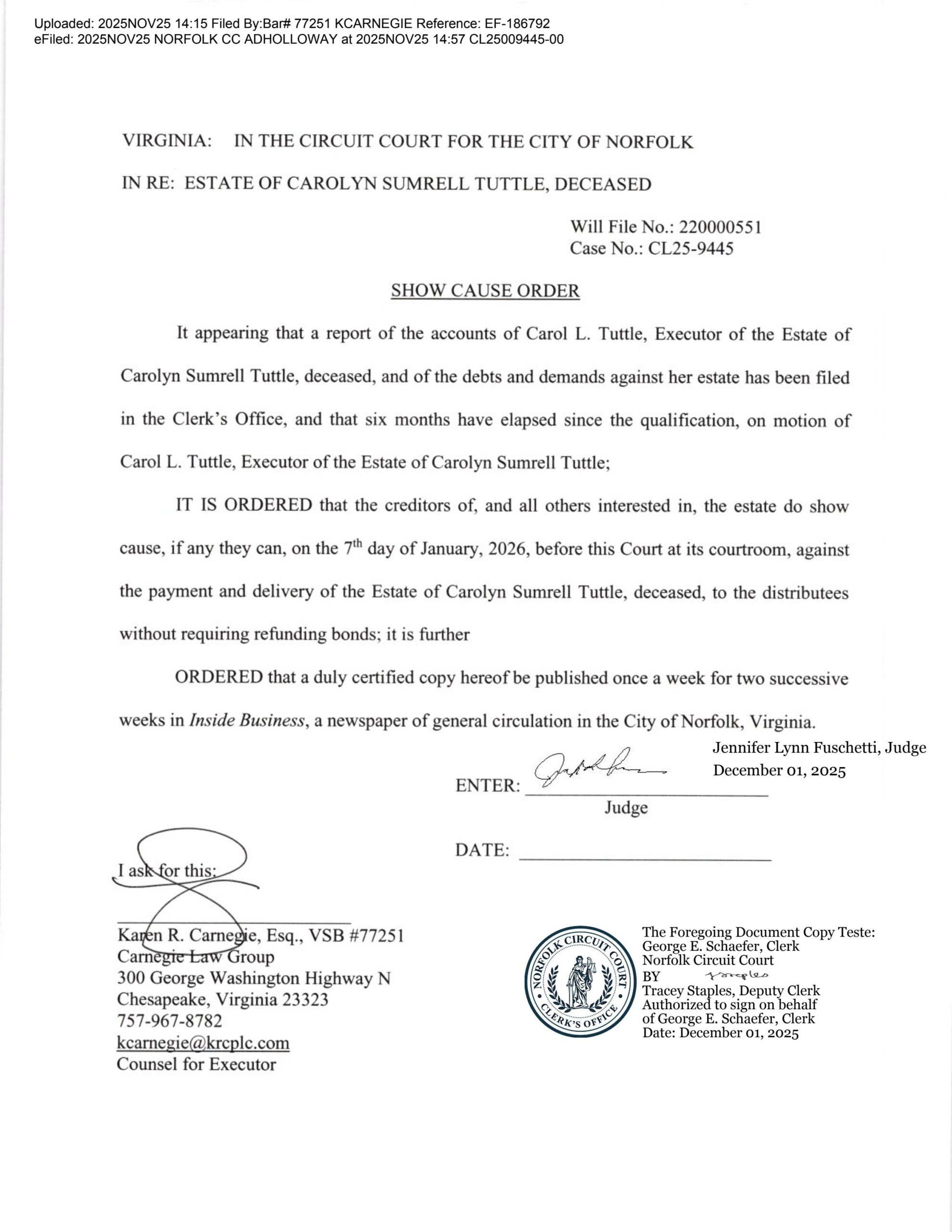 CL25-9445 Show Cause Order