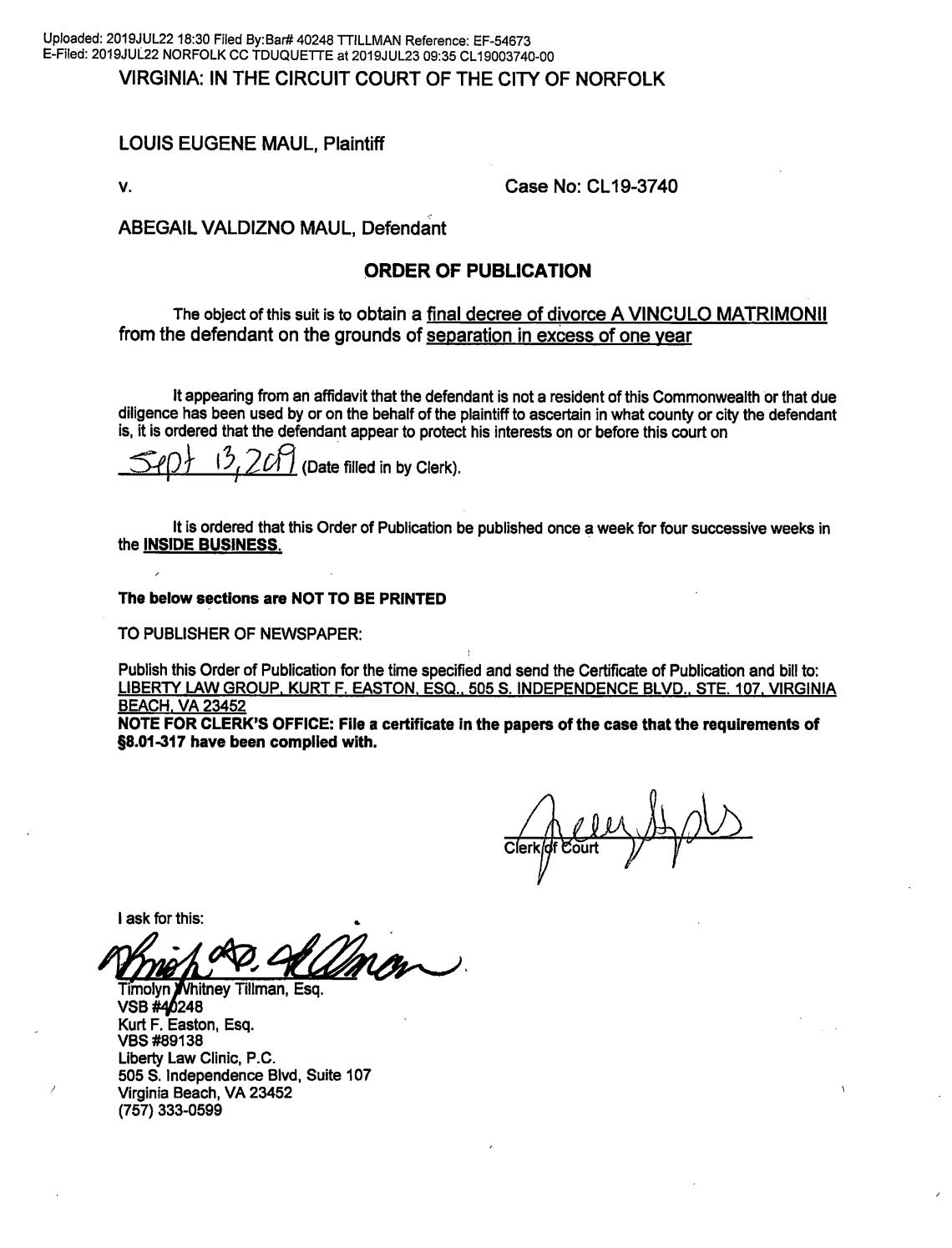 CL 19-3740 Order of Publication