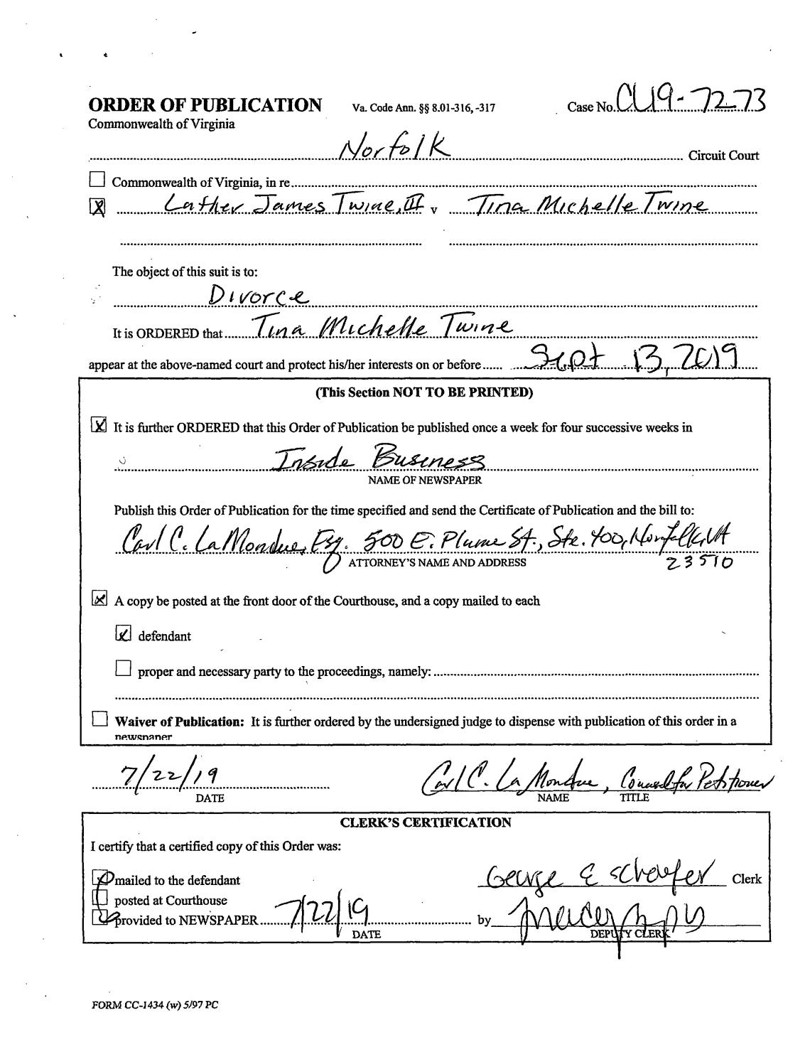 CL 19-7273 Order of Publication
