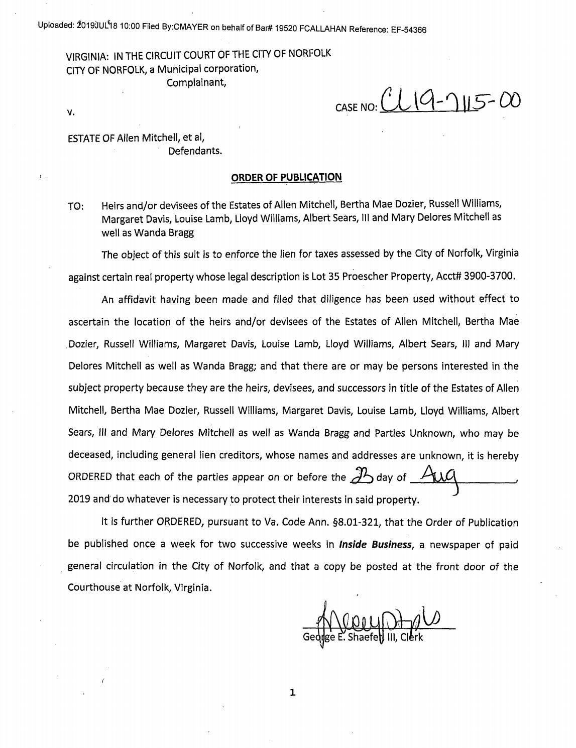 CL 19-7115 Order of Publication