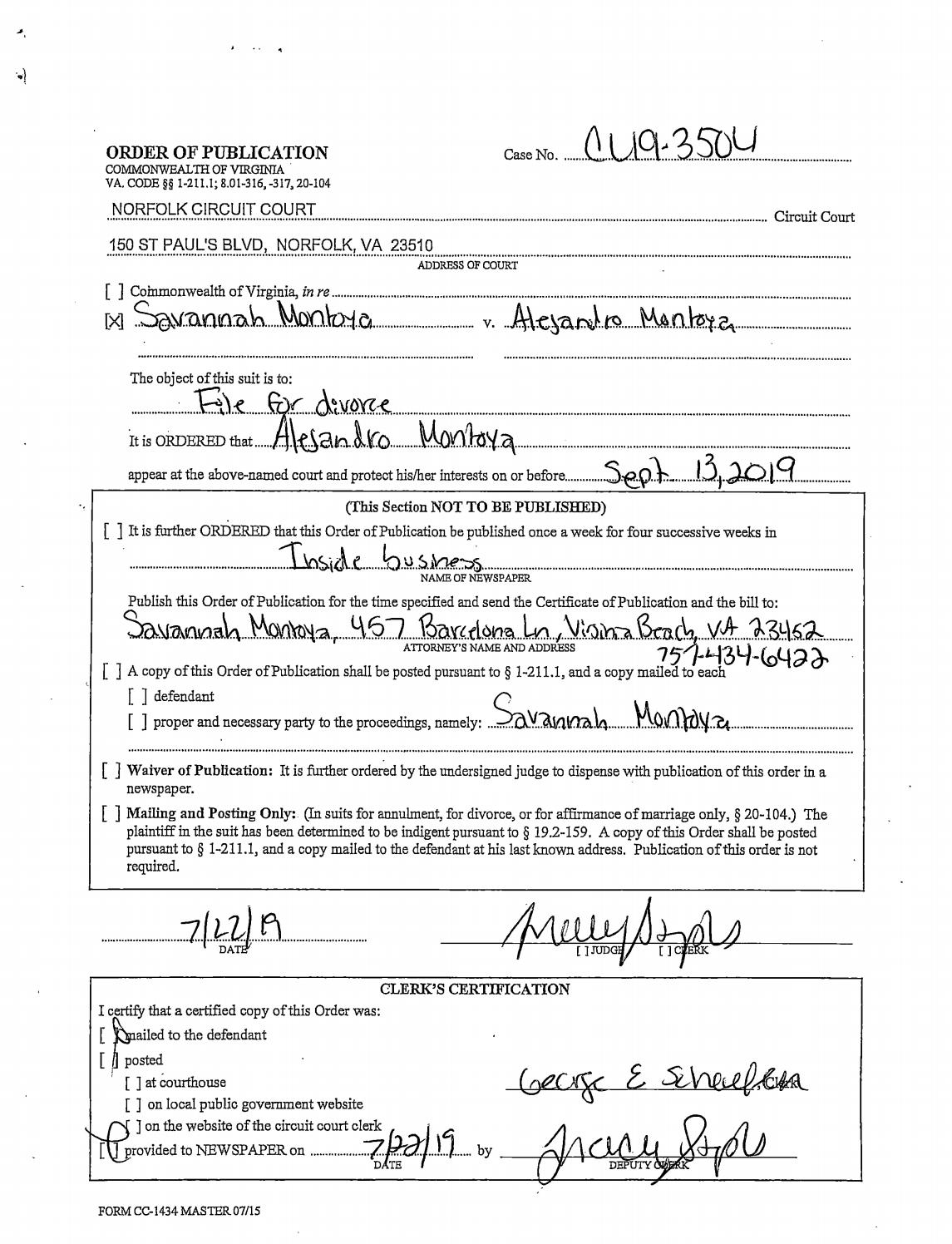 CL 19-3504 Order of Publication