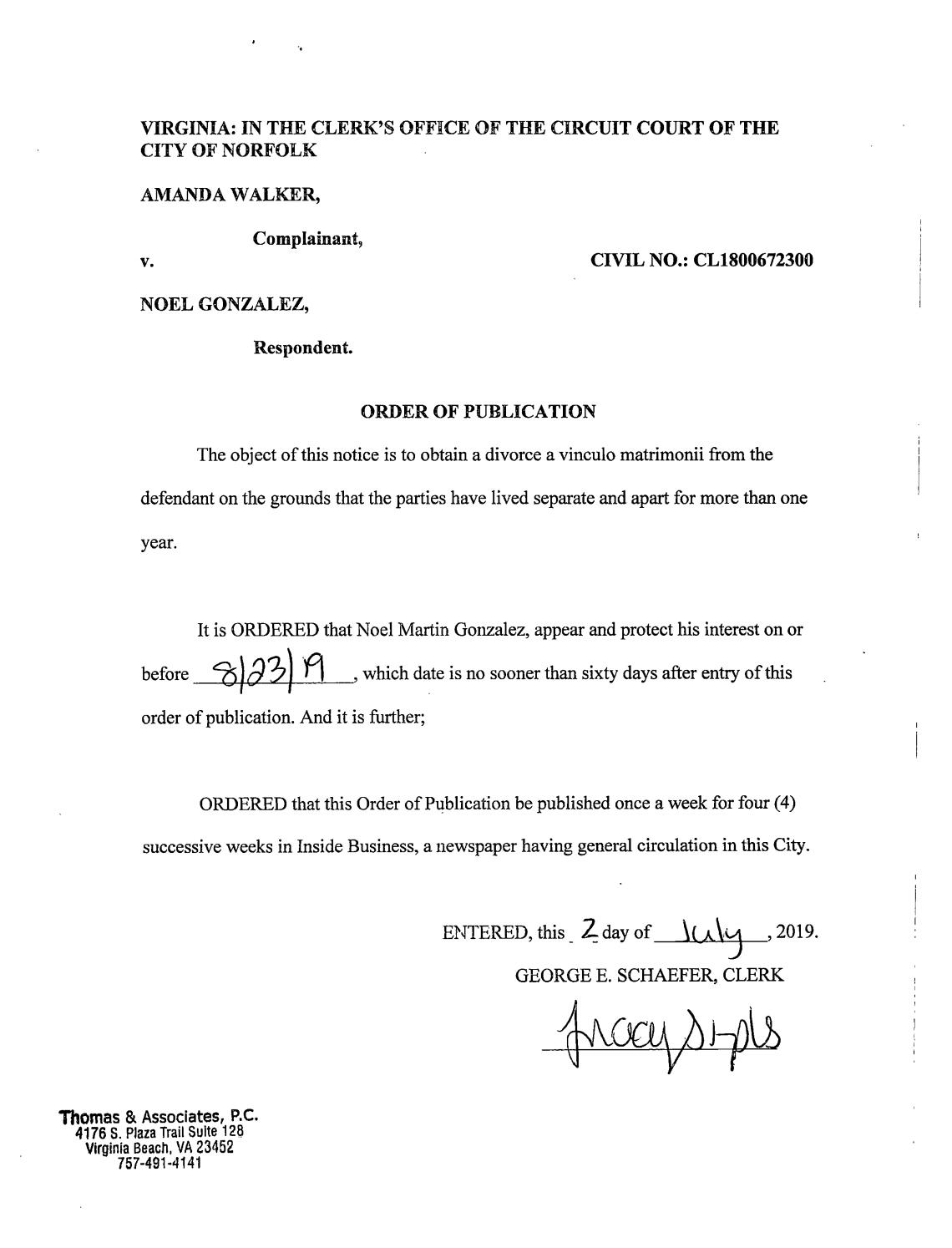 CL 18-6723 Order of Publicaion