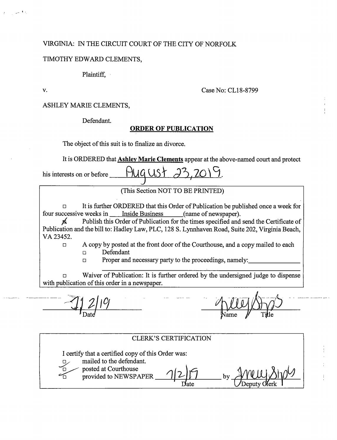 CL 18-8799 Order of Publication