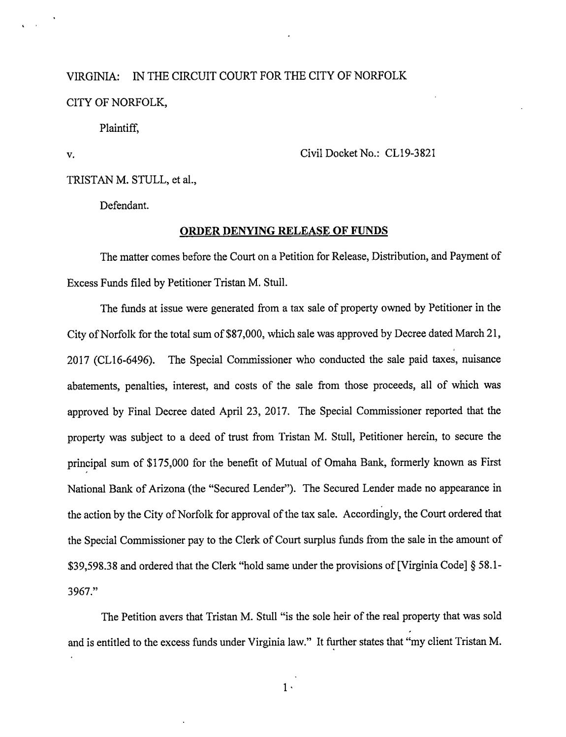 City of Norfolk v. Tristan M. Stull