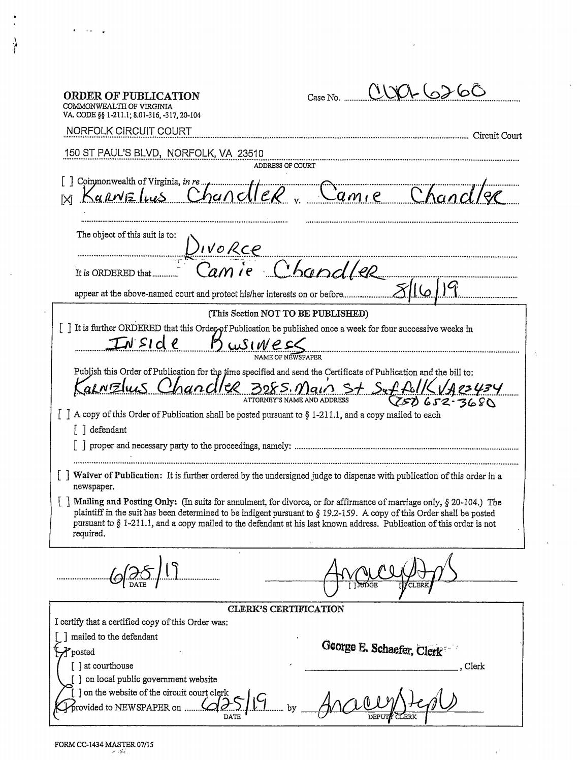 CL 19-6260 Order of Publication