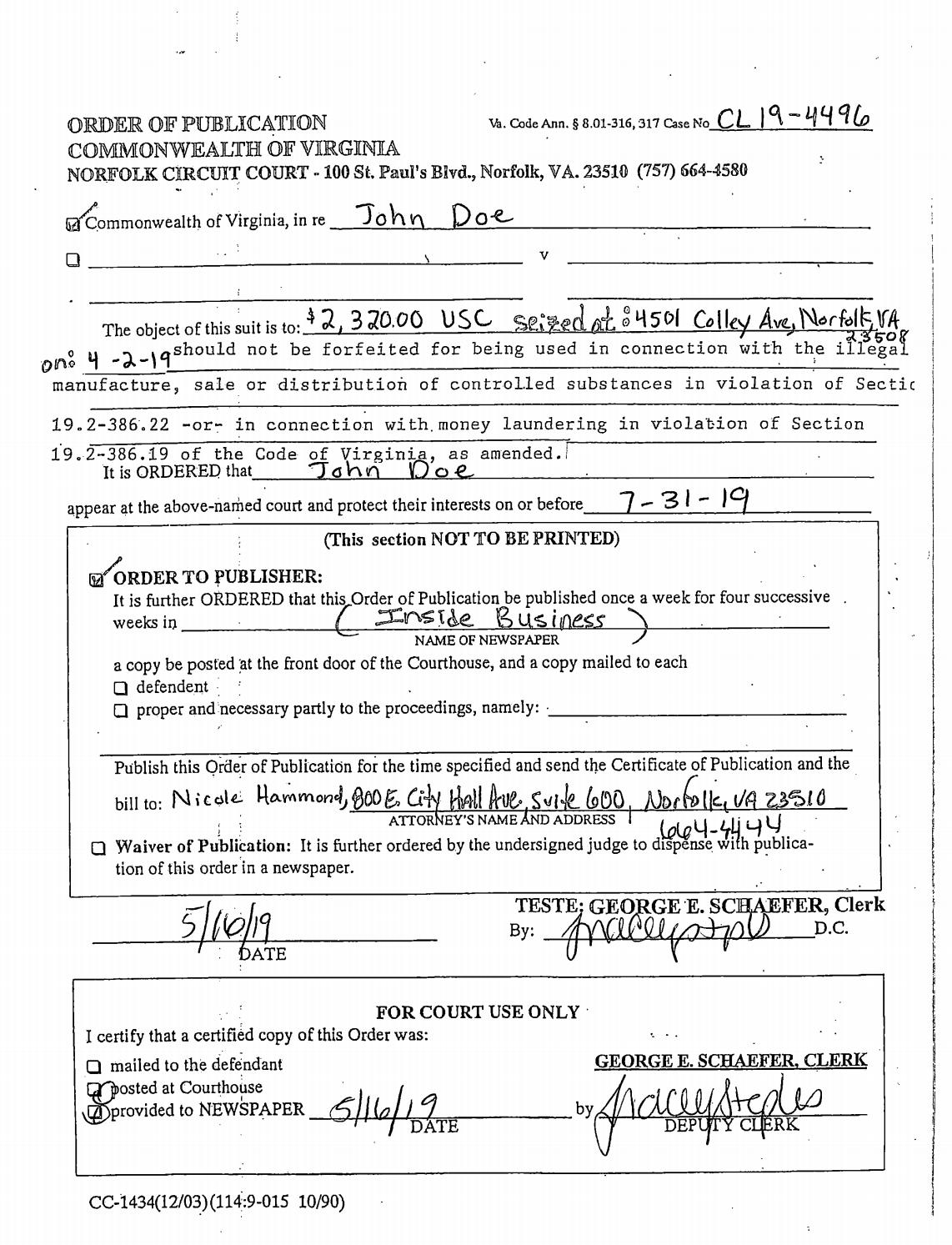 CL 19-4496 Order of Publication