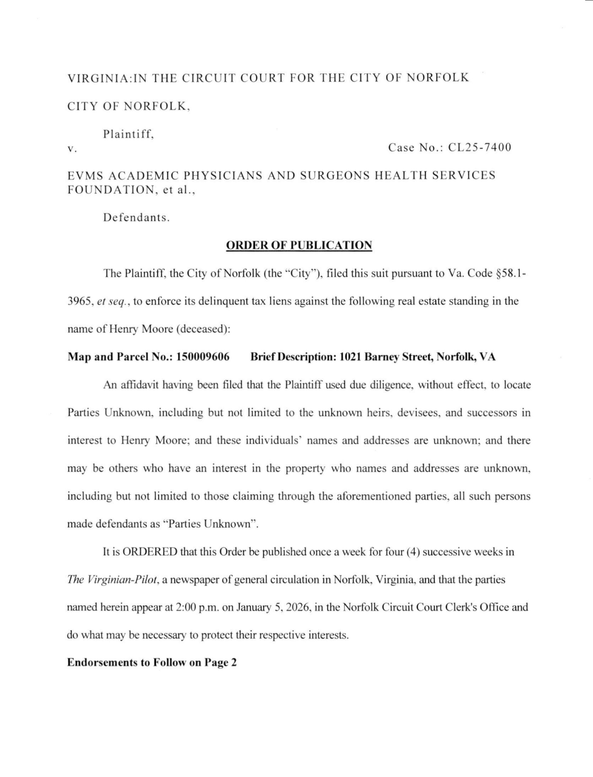 CL25-7400 Order of Publication