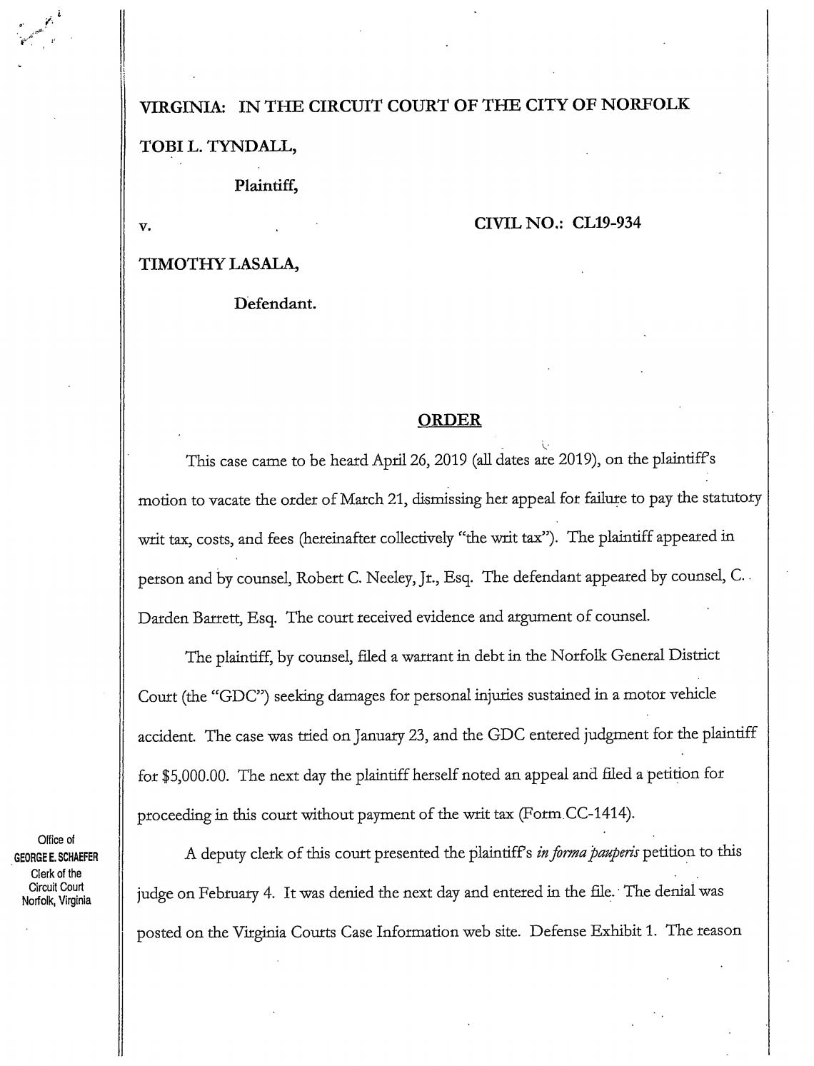 Tyndall vs. Lasala