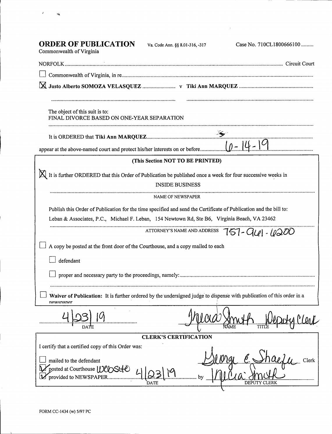 CL 18-6661 Order of Publication