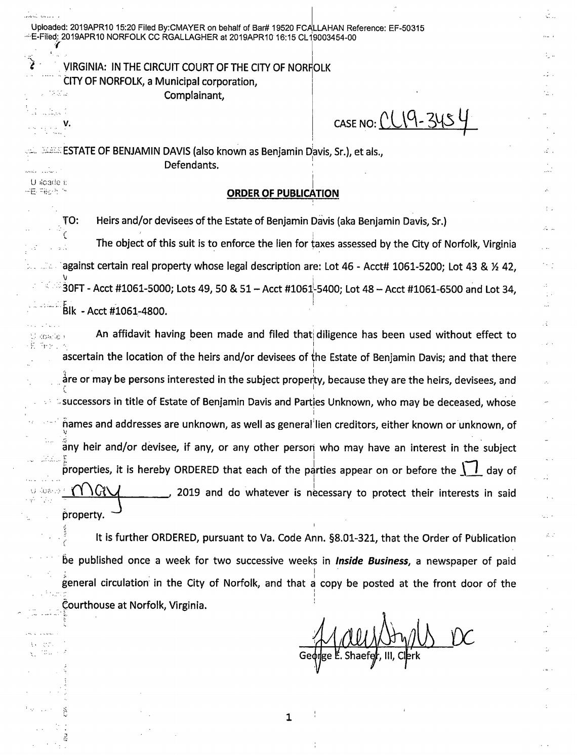 CL 19-3454 Order of Publication