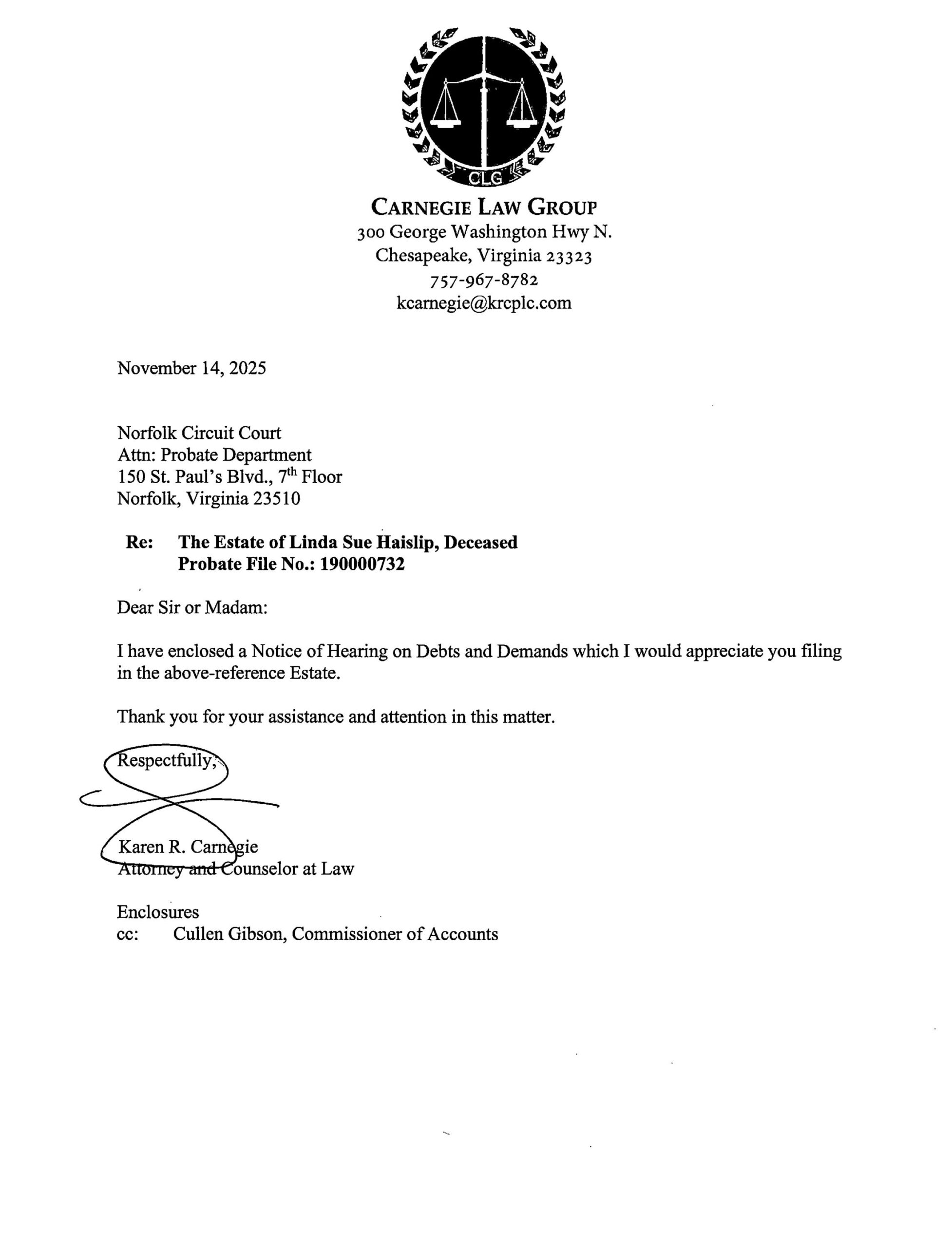 Probate Notice of Hearing