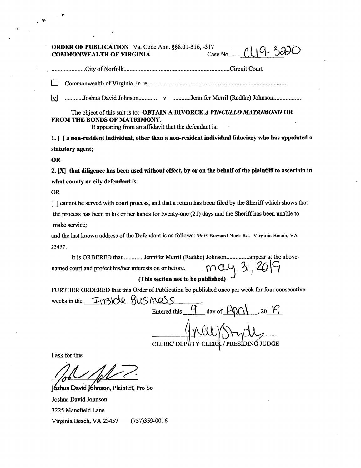 CL 19-3220 Order of Publication