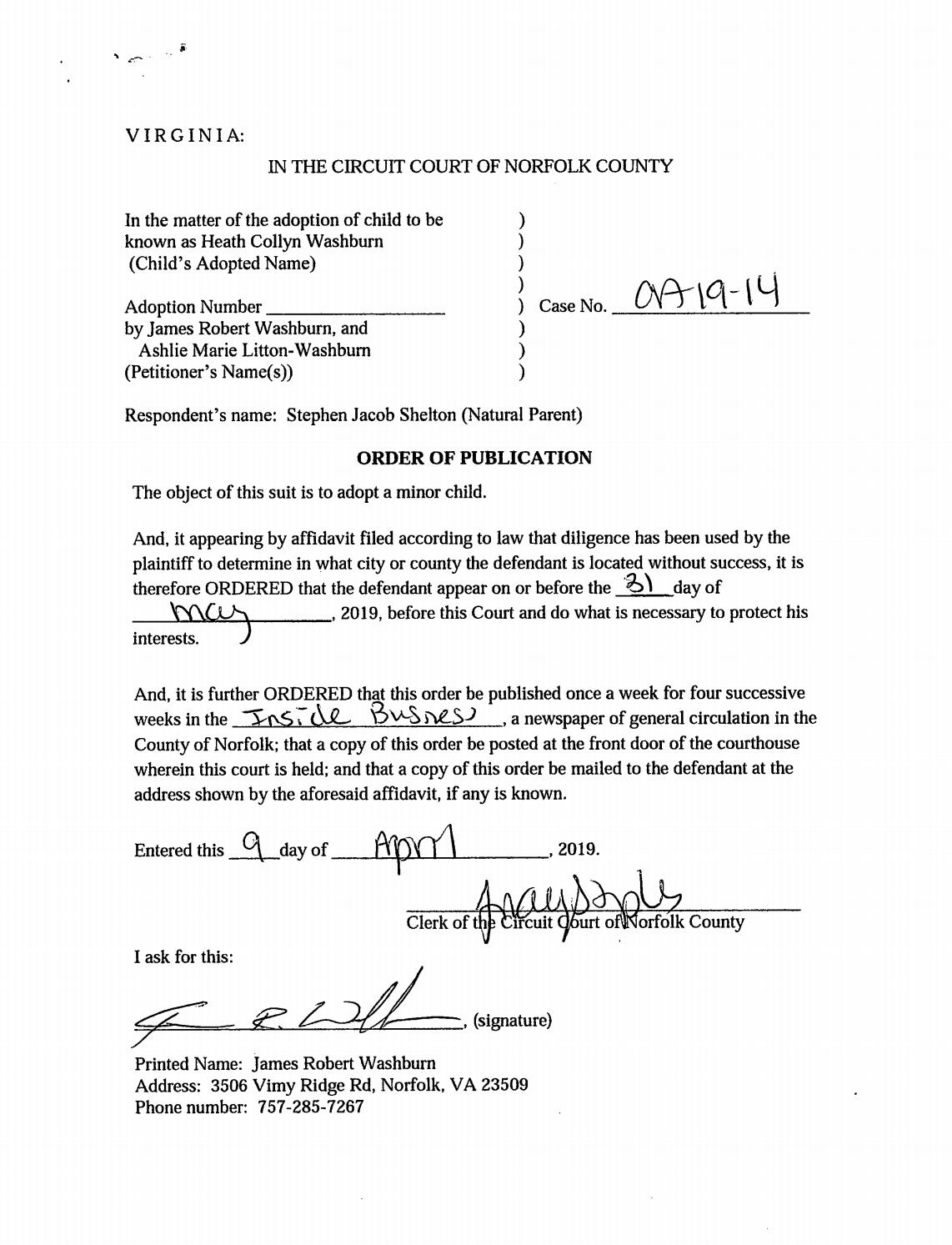 CA 19-14 Order of Publication