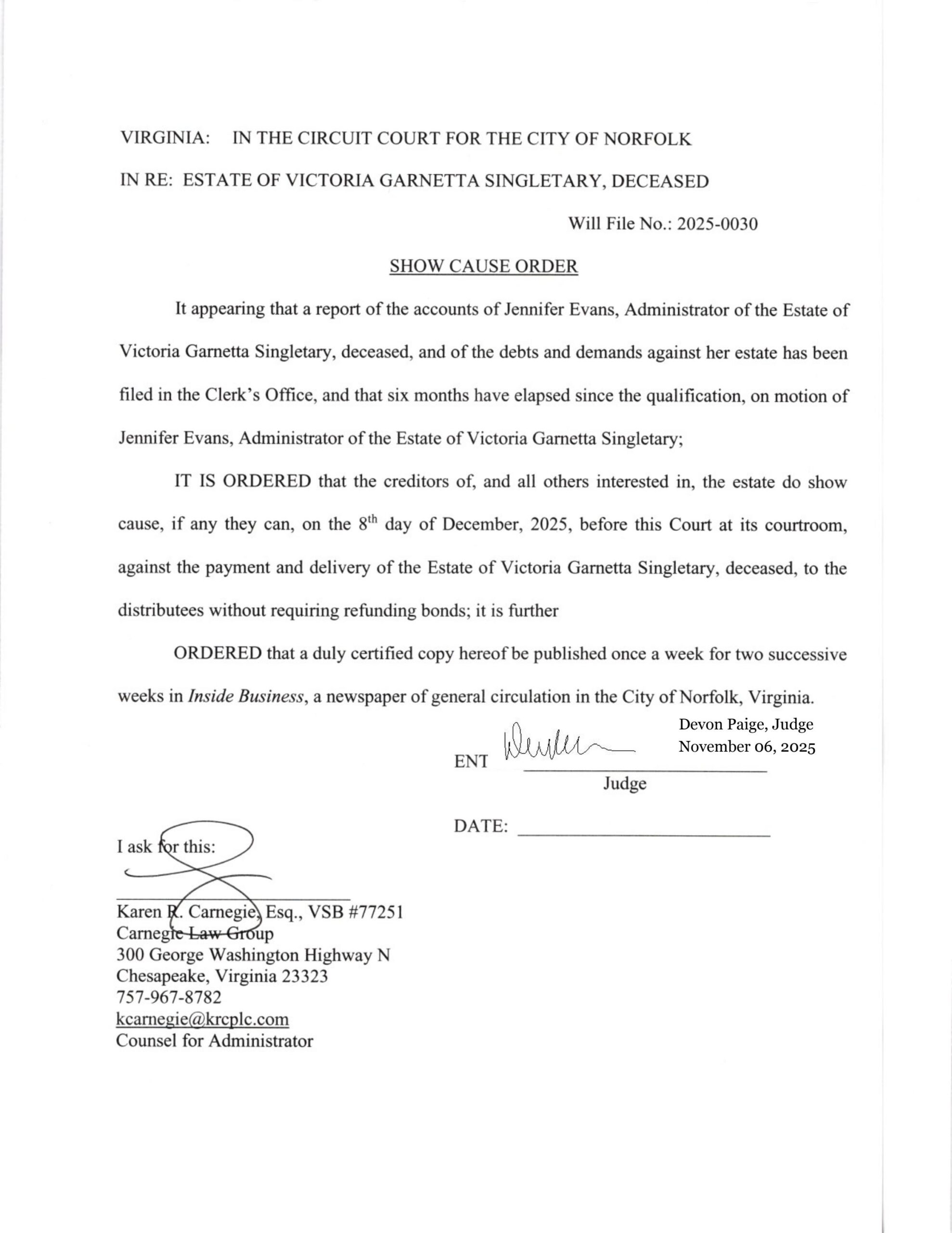 CL25-9448 Show Cause Order