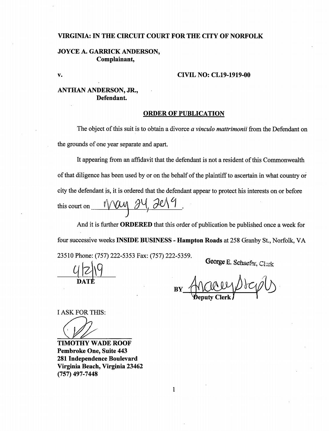 CL 19-1919  Order of Publication