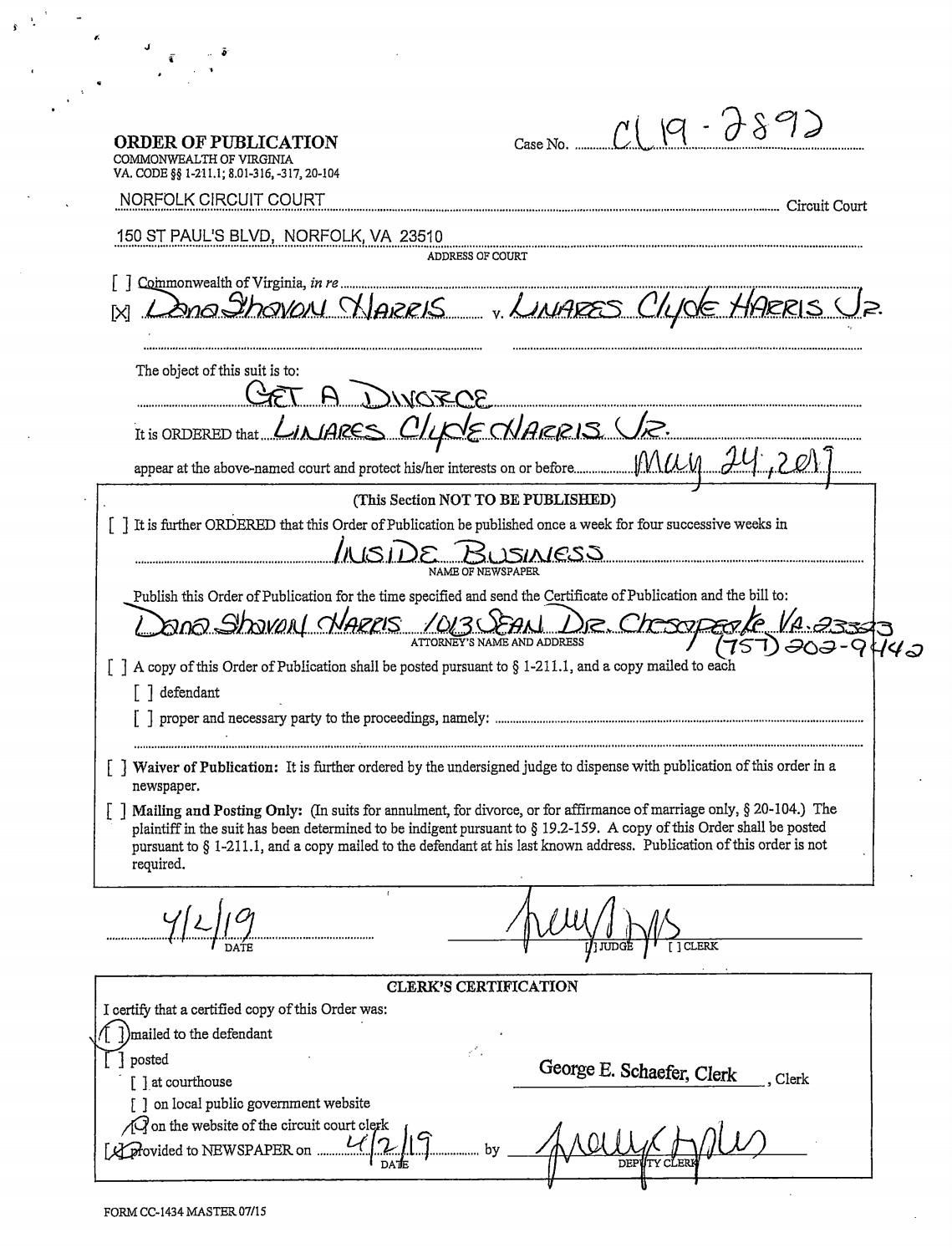 CL 19-2892 Order of Publication