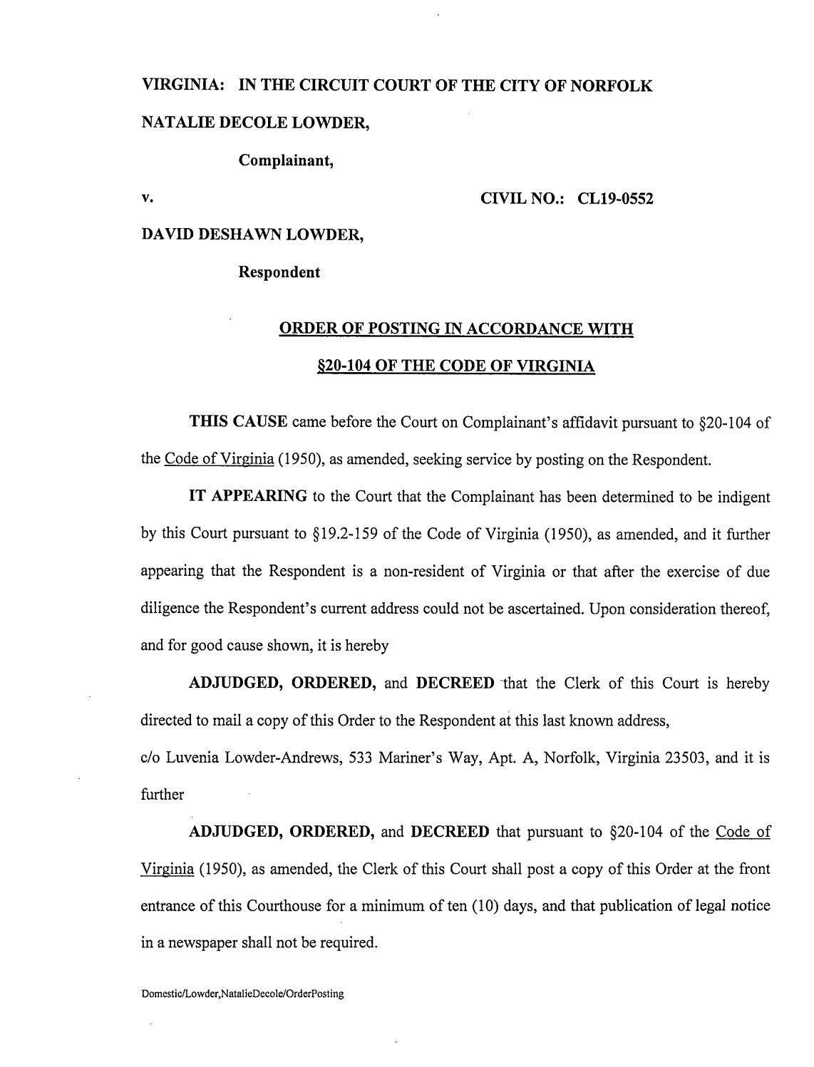 CL 19-552 Order of Posting