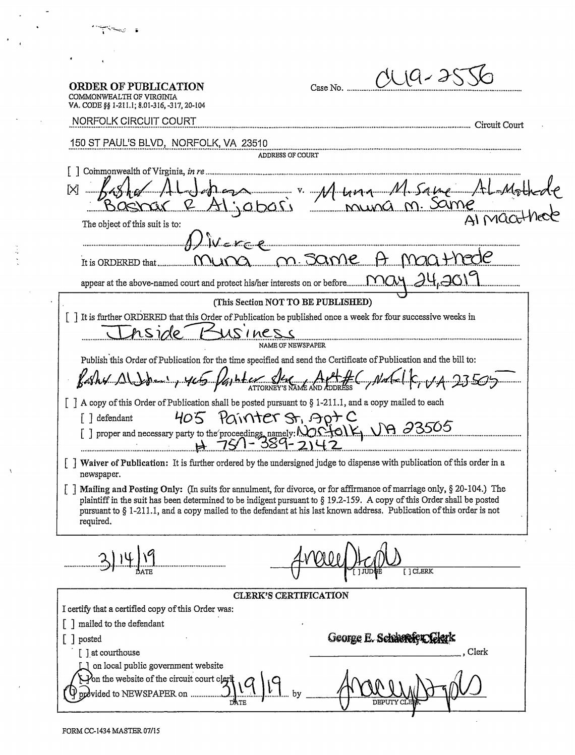 CL 19-2556 Order of Publication