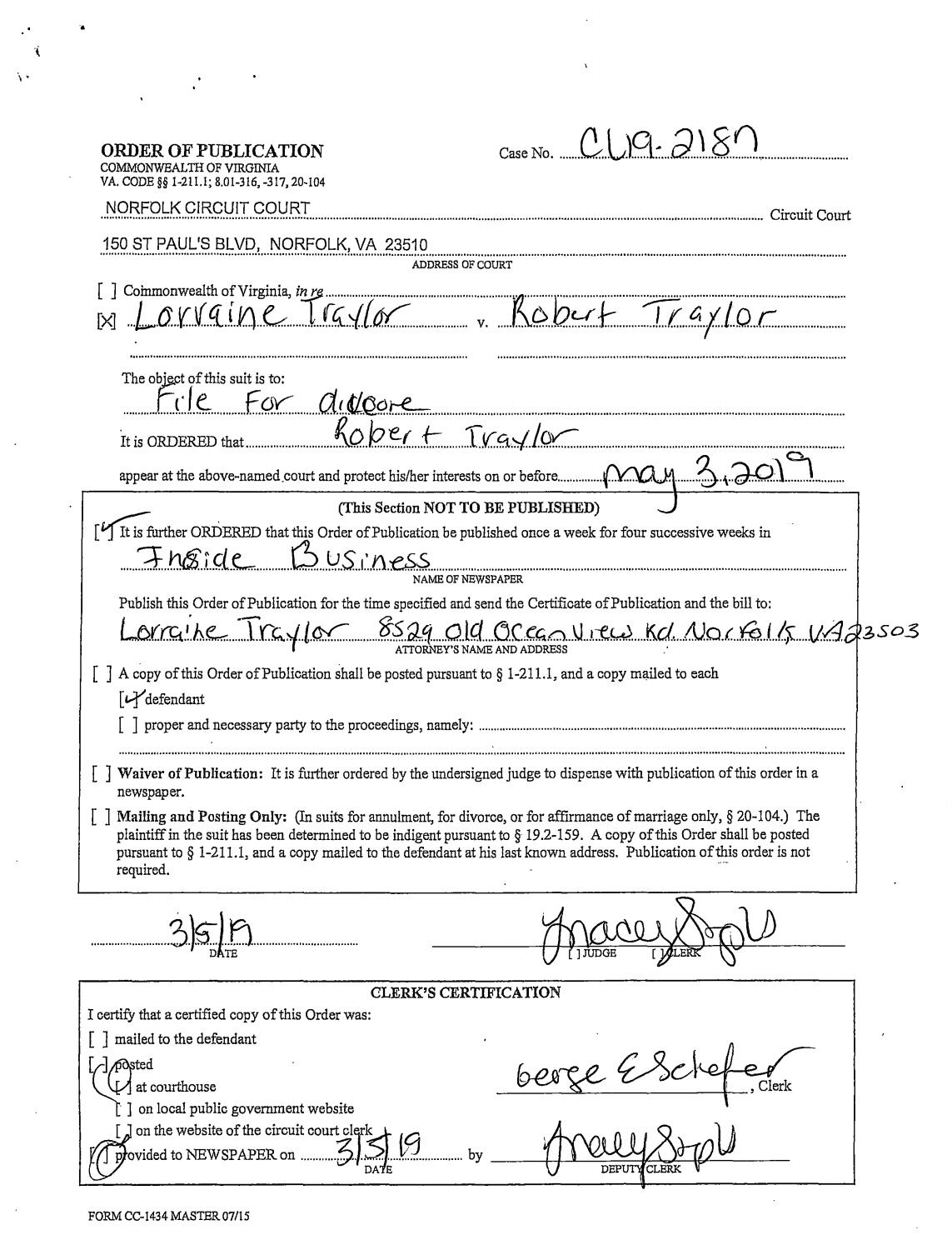 CL 19-2187 Order of Publication
